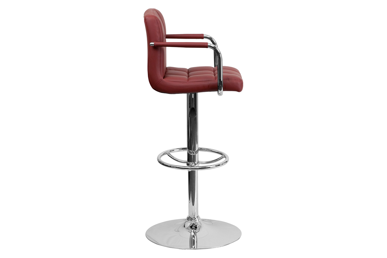 BLNK Genna Quilted Vinyl Adjustable Height Bar Stool with Arms and Chrome Base - Burgundy