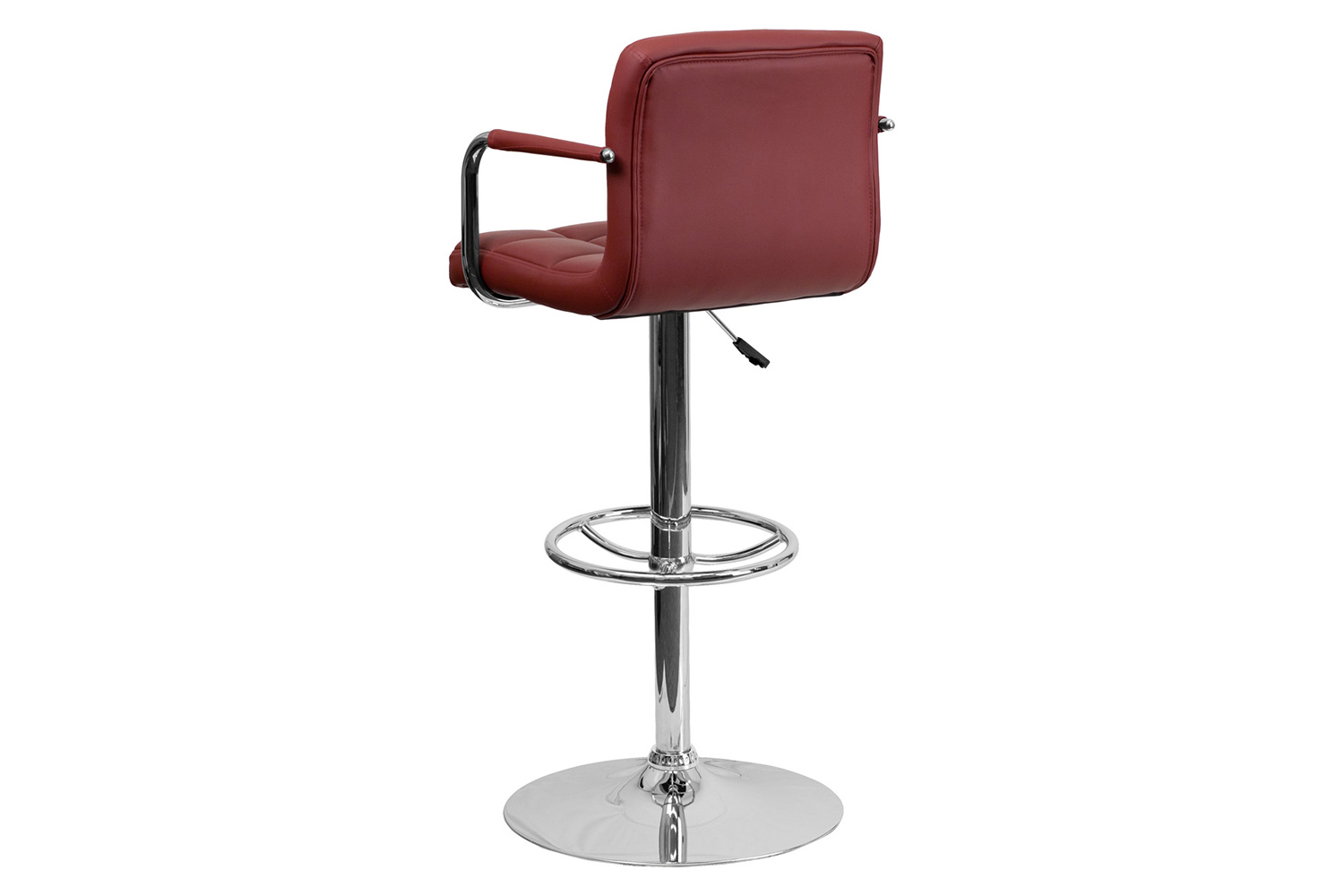 BLNK Genna Quilted Vinyl Adjustable Height Bar Stool with Arms and Chrome Base - Burgundy