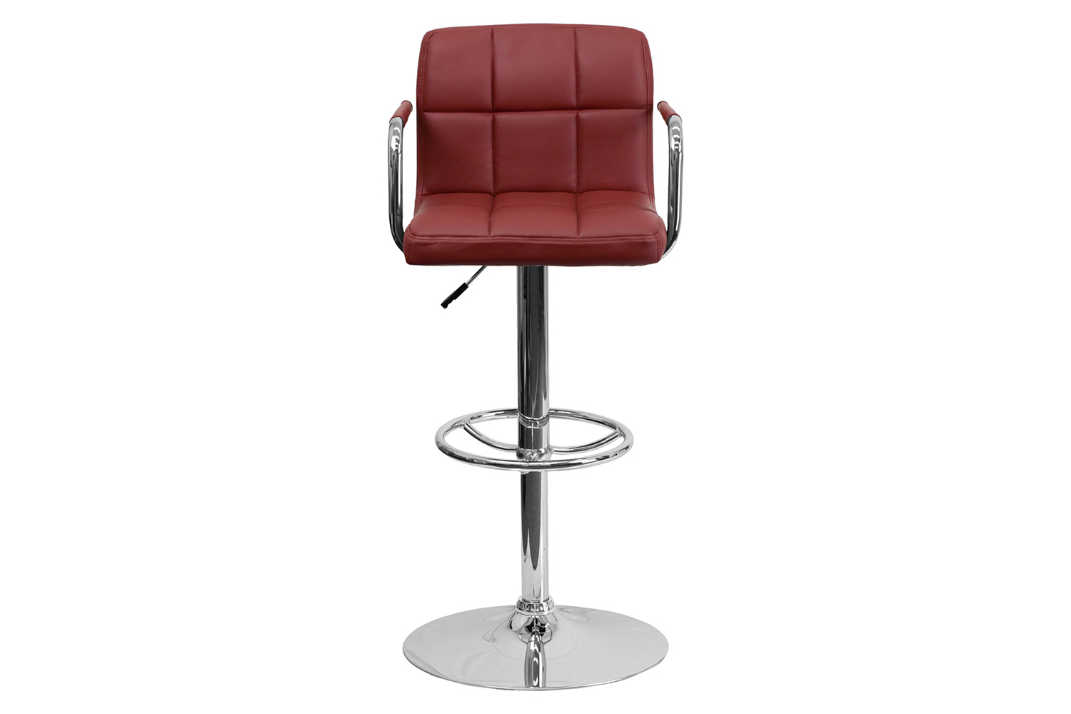 BLNK Genna Quilted Vinyl Adjustable Height Bar Stool with Arms and Chrome Base - Burgundy