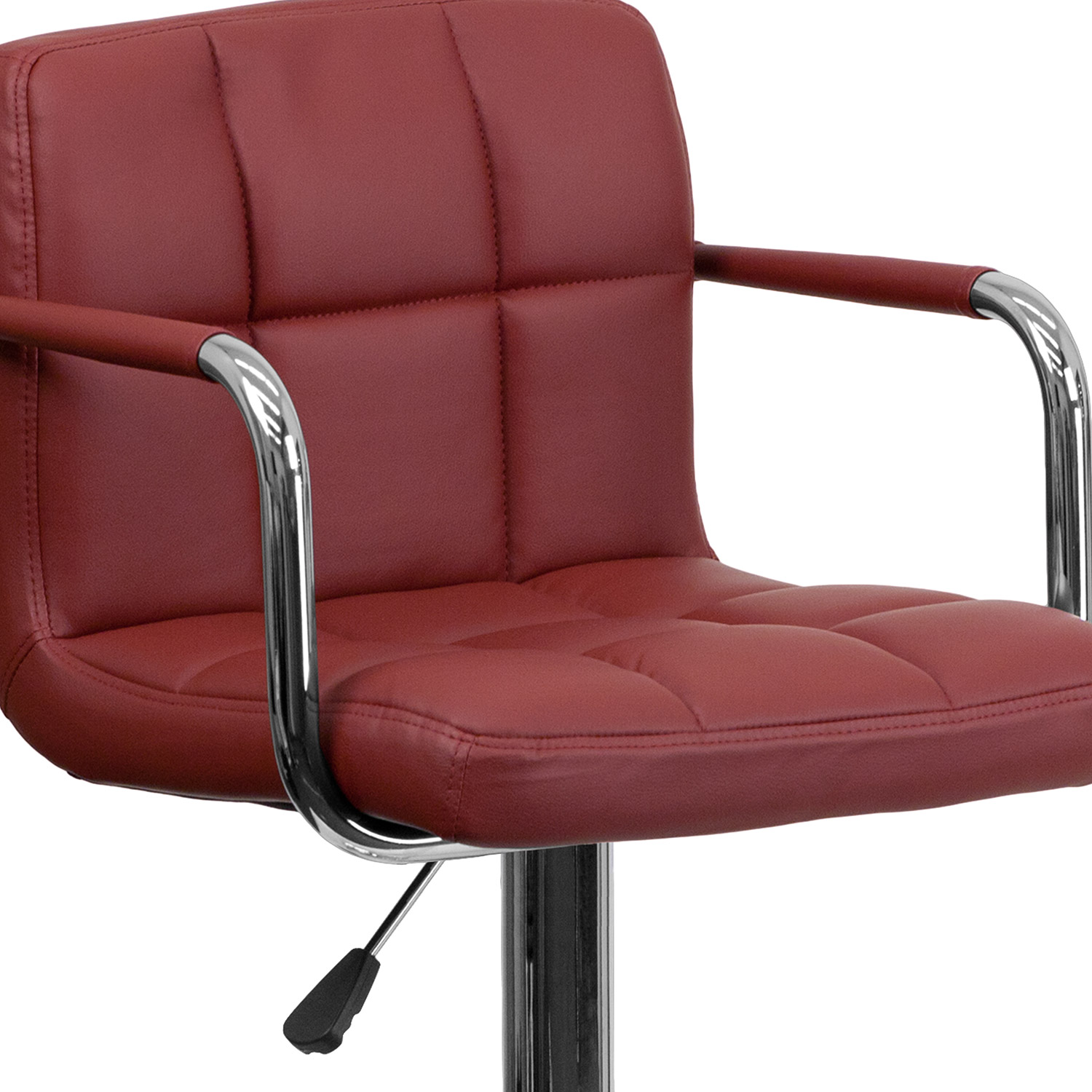 BLNK Genna Quilted Vinyl Adjustable Height Bar Stool with Arms and Chrome Base - Burgundy