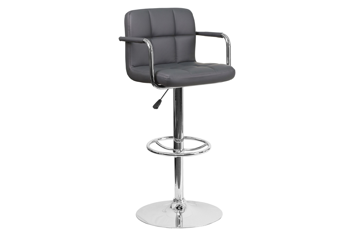 BLNK Genna Quilted Vinyl Adjustable Height Bar Stool with Arms and Chrome Base - Gray