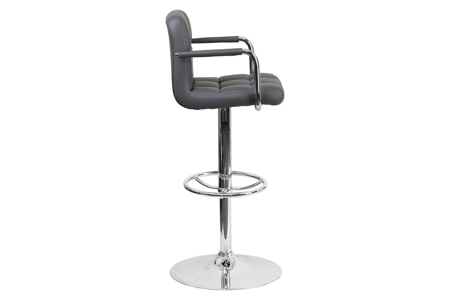 BLNK Genna Quilted Vinyl Adjustable Height Bar Stool with Arms and Chrome Base - Gray