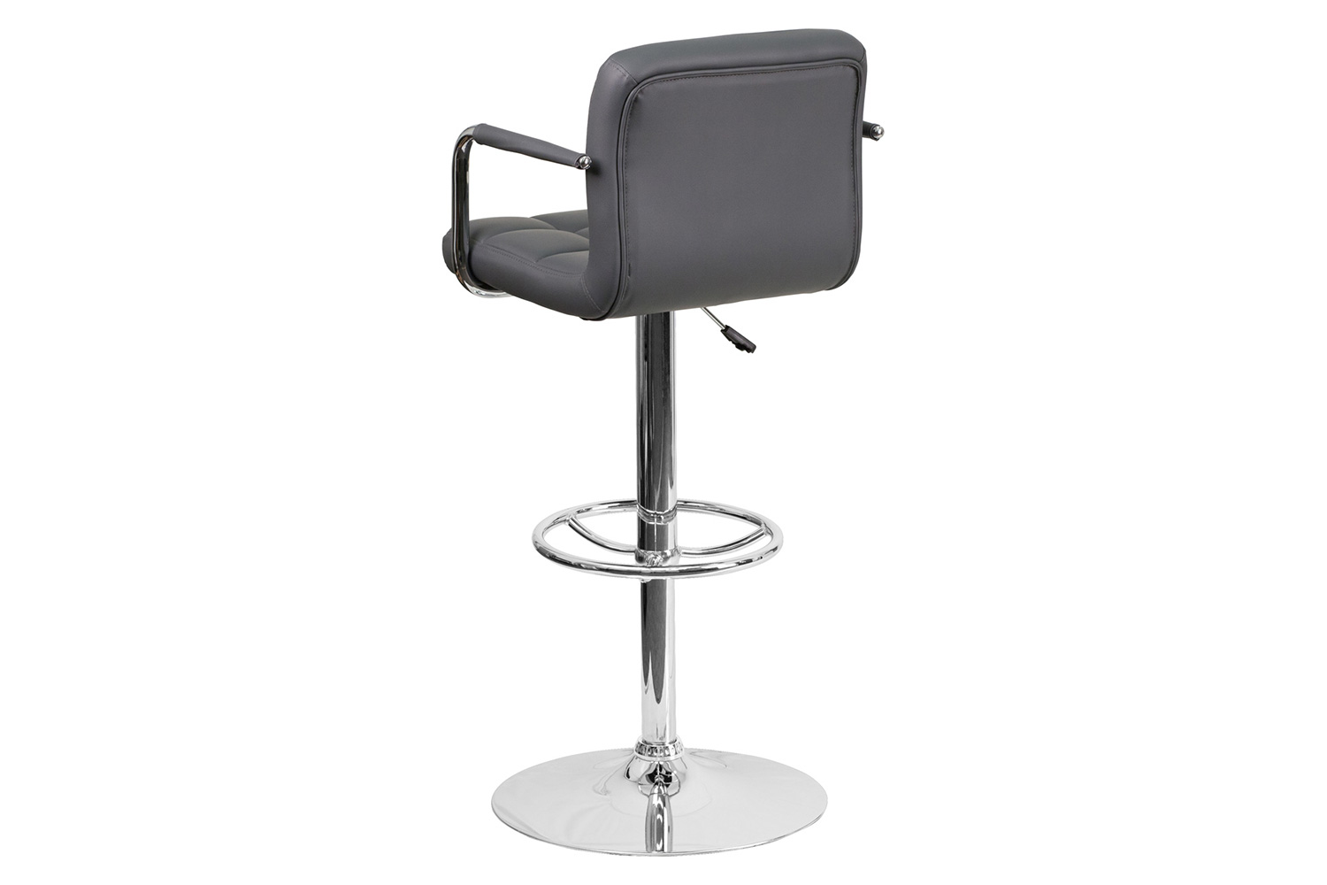 BLNK Genna Quilted Vinyl Adjustable Height Bar Stool with Arms and Chrome Base - Gray
