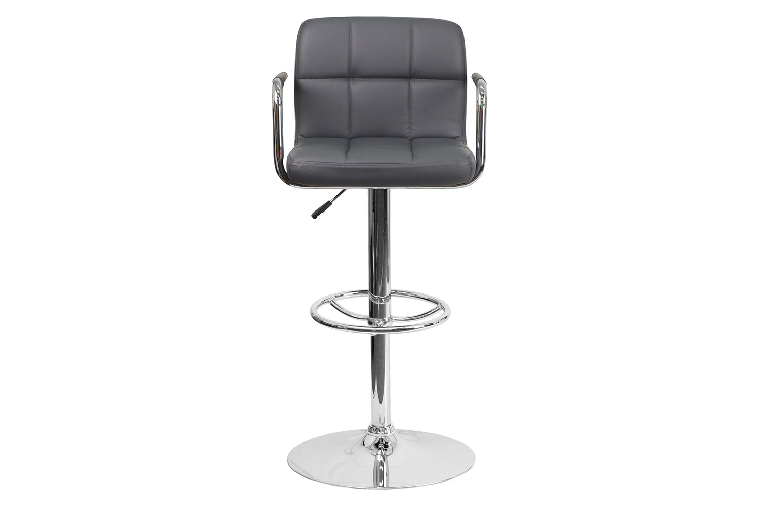 BLNK Genna Quilted Vinyl Adjustable Height Bar Stool with Arms and Chrome Base - Gray