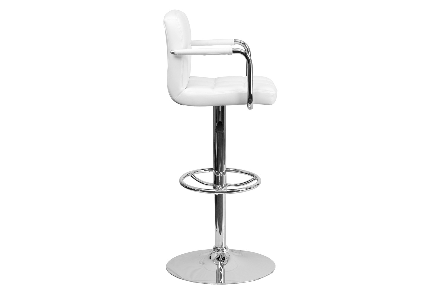 BLNK Genna Quilted Vinyl Adjustable Height Bar Stool with Arms and Chrome Base - White