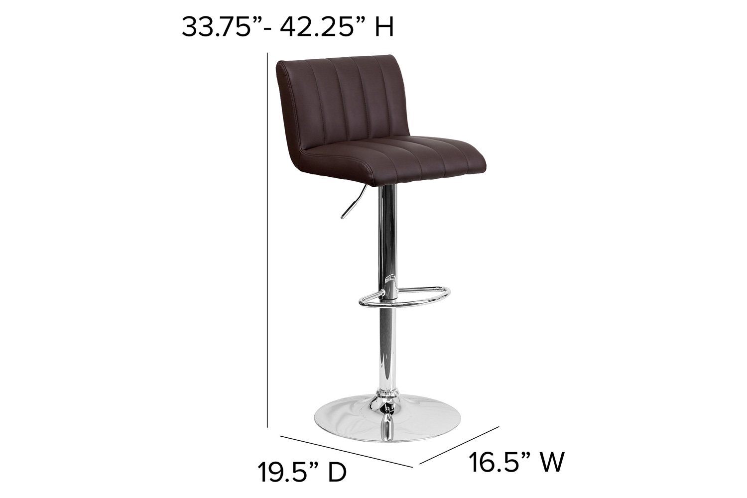 BLNK - Contemporary Vinyl Adjustable Height Bar Stool with Vertical Stitch Back/Seat and Chrome Base