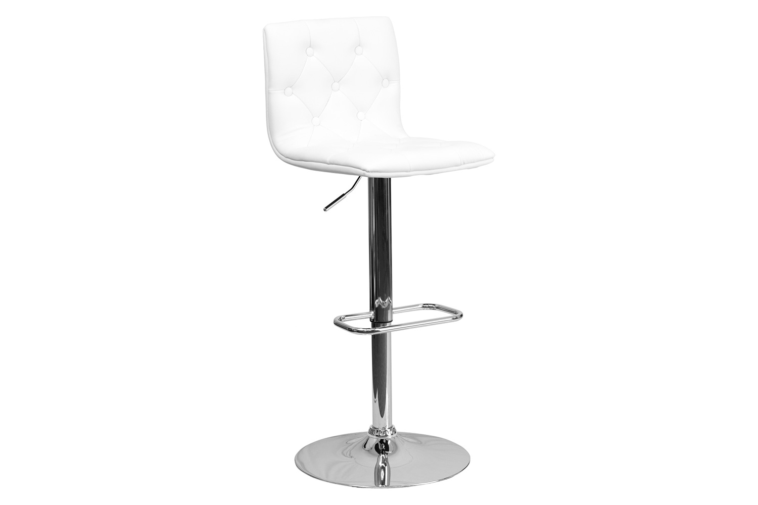 BLNK Sammie Vinyl Button Tufted Adjustable Height Bar Stool with Chrome Base - White