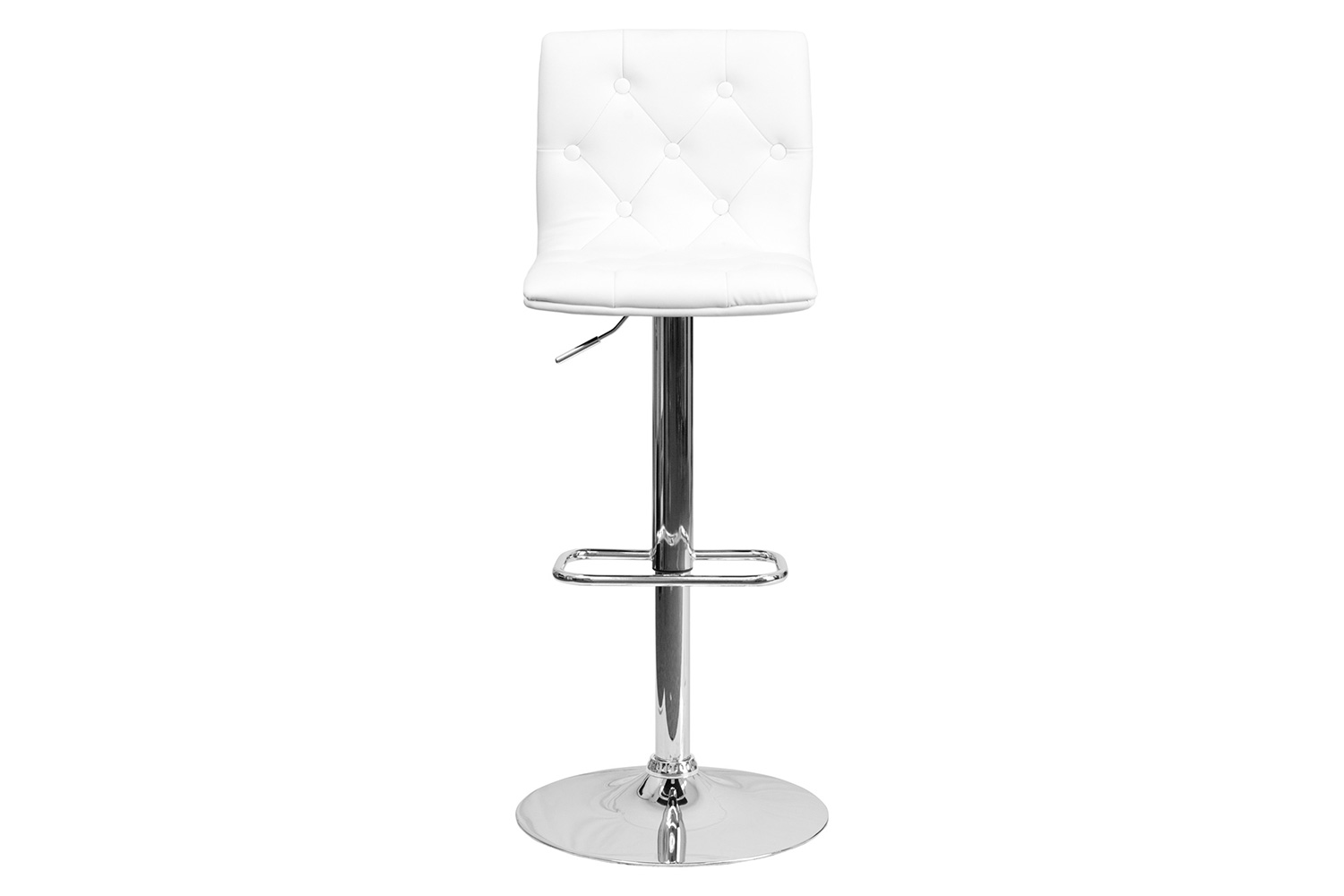 BLNK Sammie Vinyl Button Tufted Adjustable Height Bar Stool with Chrome Base - White