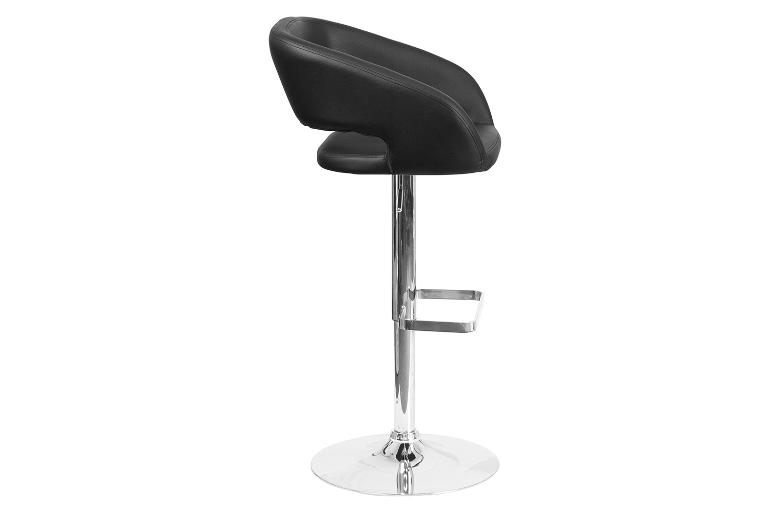 BLNK Erik Vinyl Adjustable Height Bar Stool with Rounded Mid-Back and Chrome Base - Black