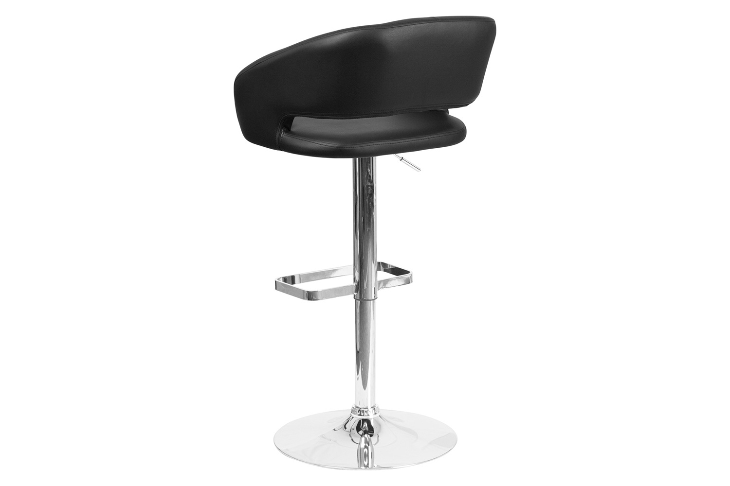 BLNK Erik Vinyl Adjustable Height Bar Stool with Rounded Mid-Back and Chrome Base - Black