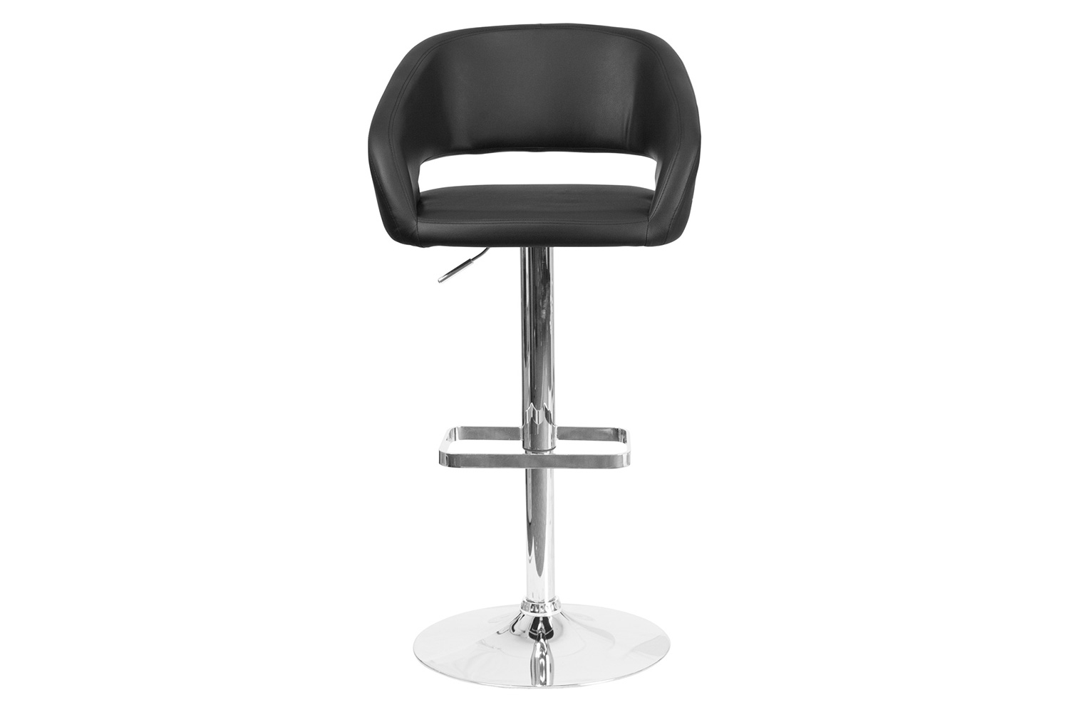 BLNK Erik Vinyl Adjustable Height Bar Stool with Rounded Mid-Back and Chrome Base - Black