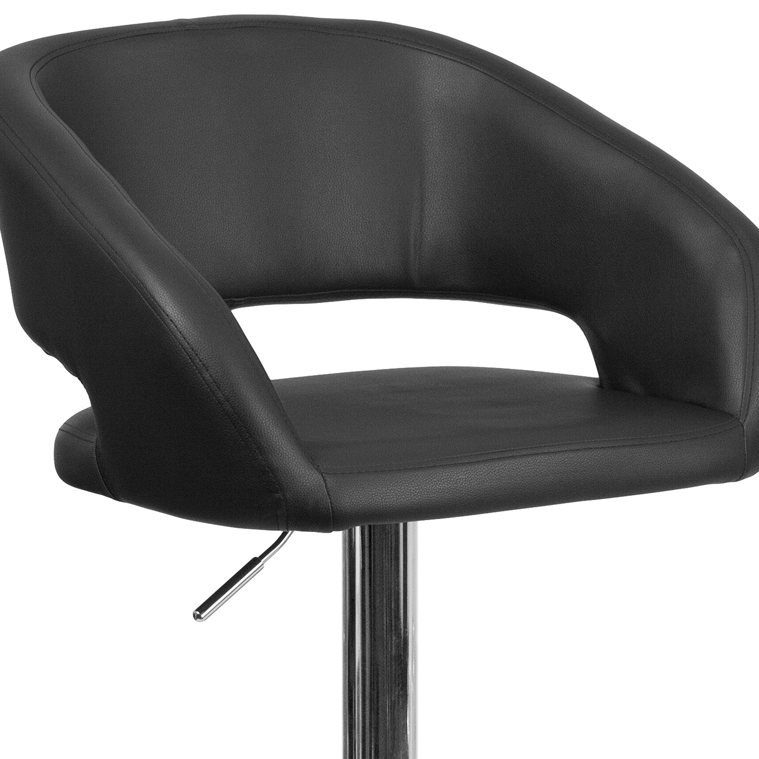 BLNK Erik Vinyl Adjustable Height Bar Stool with Rounded Mid-Back and Chrome Base - Black
