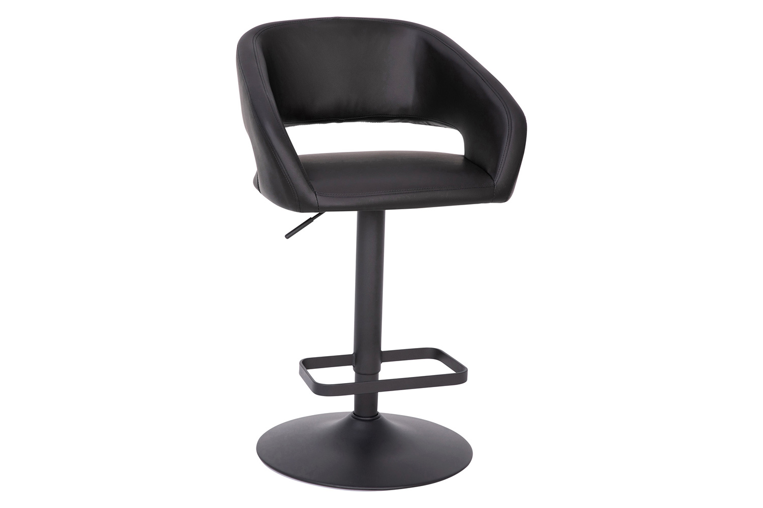 BLNK Erik Vinyl Adjustable Height Bar Stool with Rounded Mid-Back and Black Base - Black