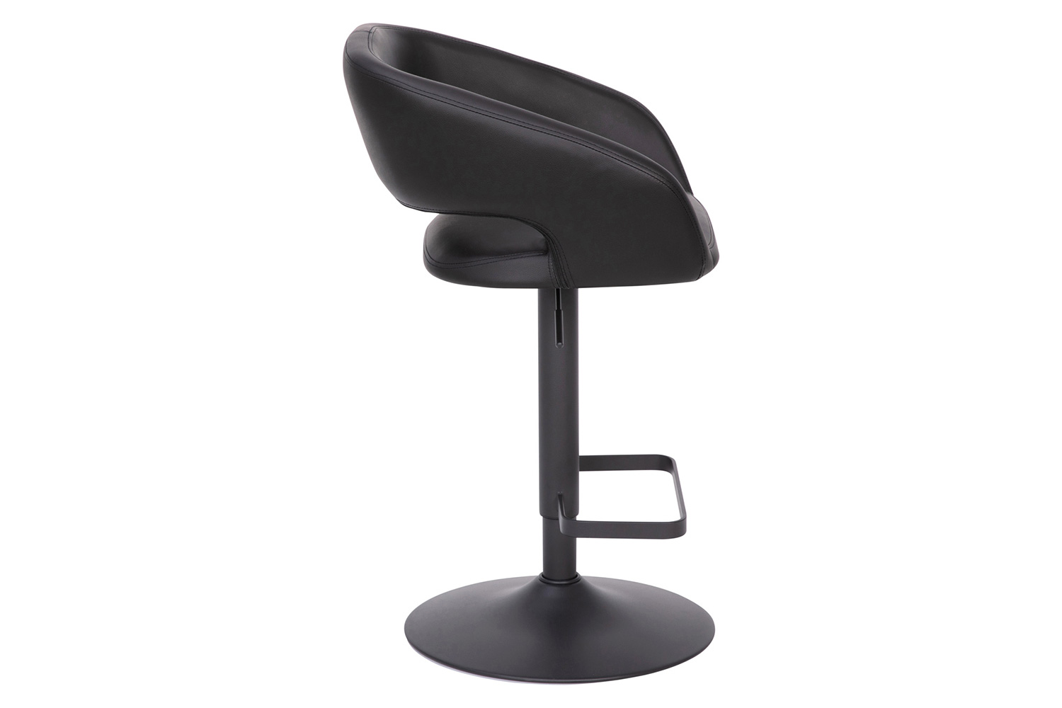 BLNK Erik Vinyl Adjustable Height Bar Stool with Rounded Mid-Back and Black Base - Black