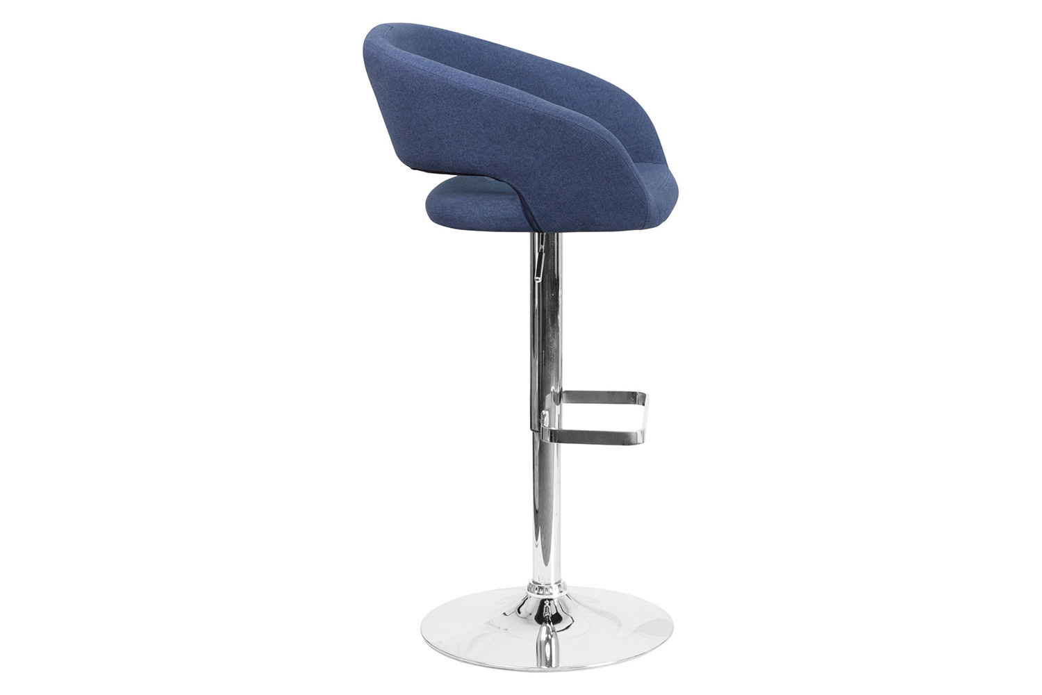 BLNK Erik Vinyl Adjustable Height Bar Stool with Rounded Mid-Back and Chrome Base - Blue