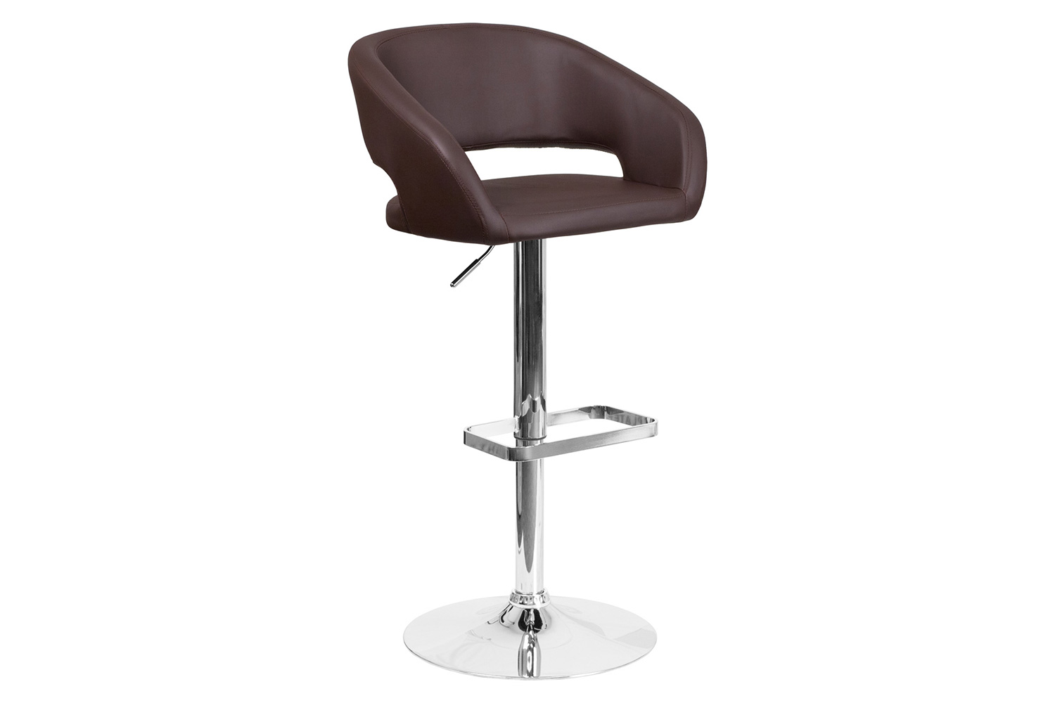 BLNK Erik Vinyl Adjustable Height Bar Stool with Rounded Mid-Back and Chrome Base - Brown