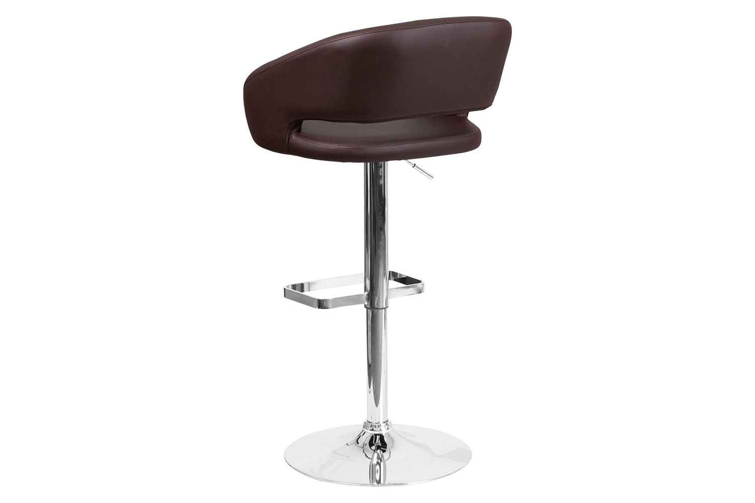 BLNK Erik Vinyl Adjustable Height Bar Stool with Rounded Mid-Back and Chrome Base - Brown