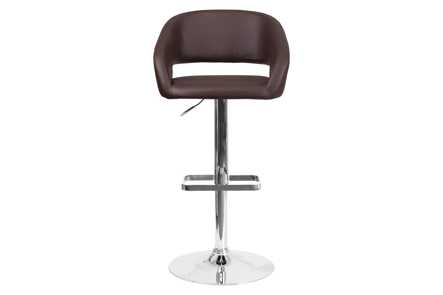 BLNK Erik Vinyl Adjustable Height Bar Stool with Rounded Mid-Back and Chrome Base - Brown