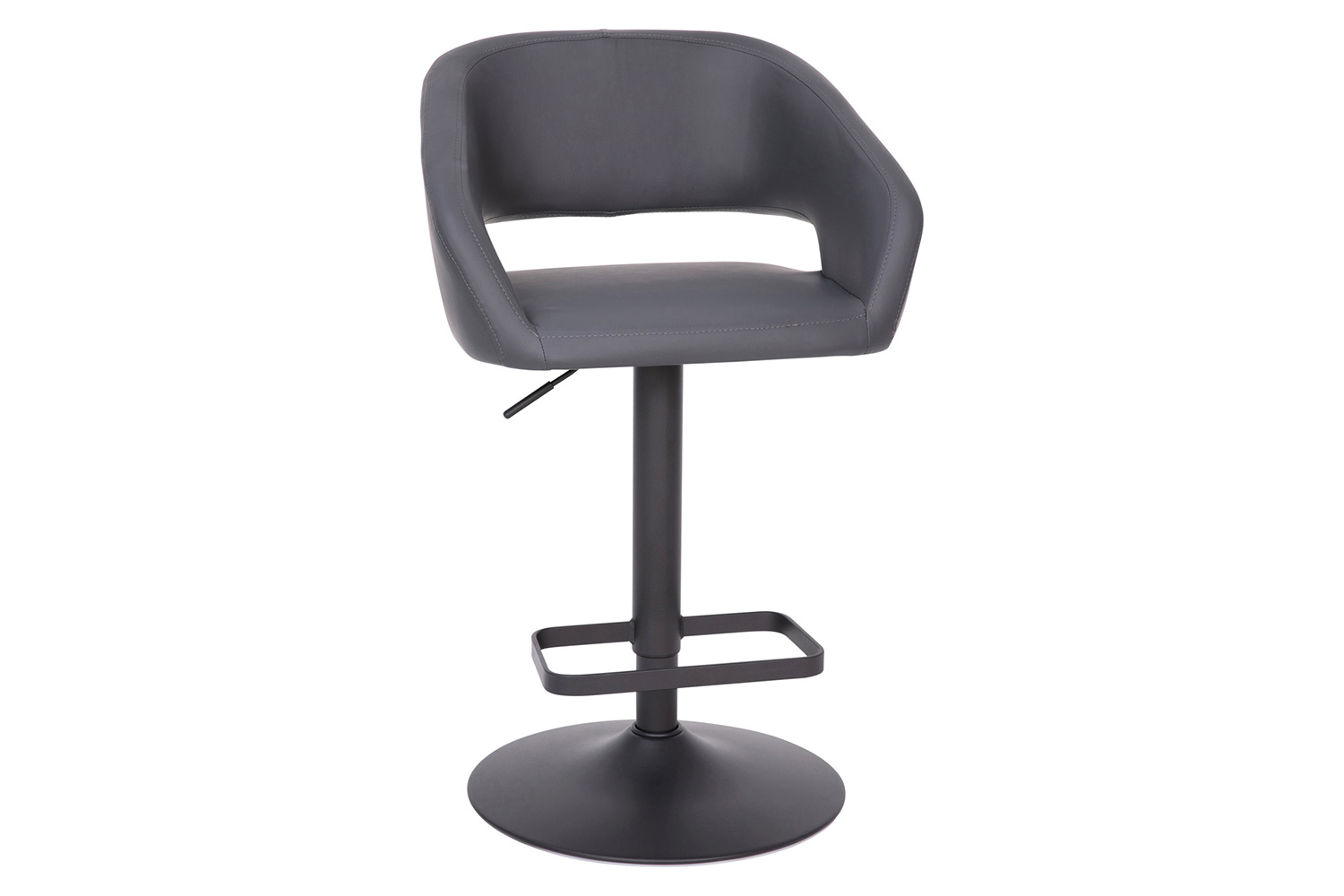 BLNK Erik Vinyl Adjustable Height Bar Stool with Rounded Mid-Back and Black Base - Gray