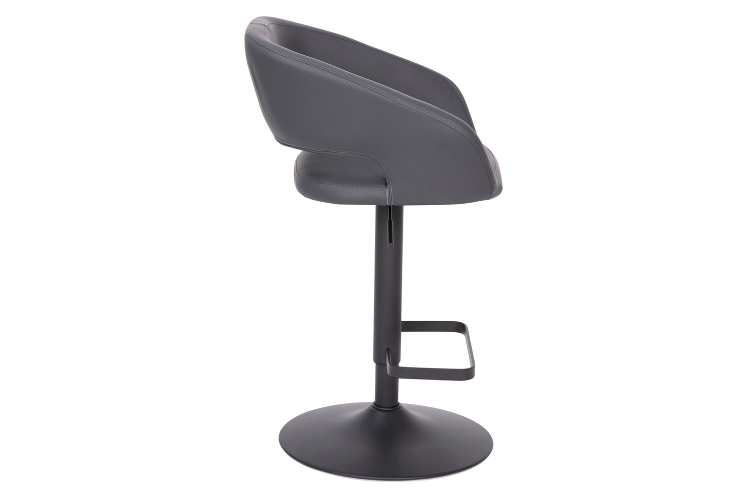 BLNK Erik Vinyl Adjustable Height Bar Stool with Rounded Mid-Back and Black Base - Gray