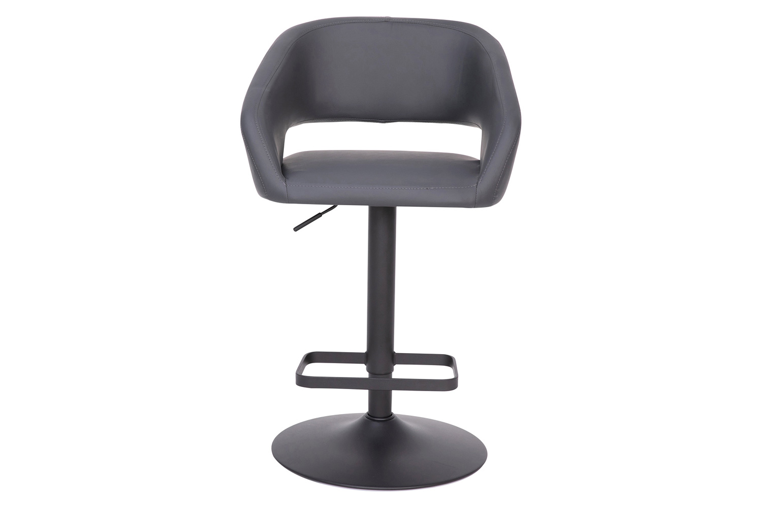 BLNK Erik Vinyl Adjustable Height Bar Stool with Rounded Mid-Back and Black Base - Gray