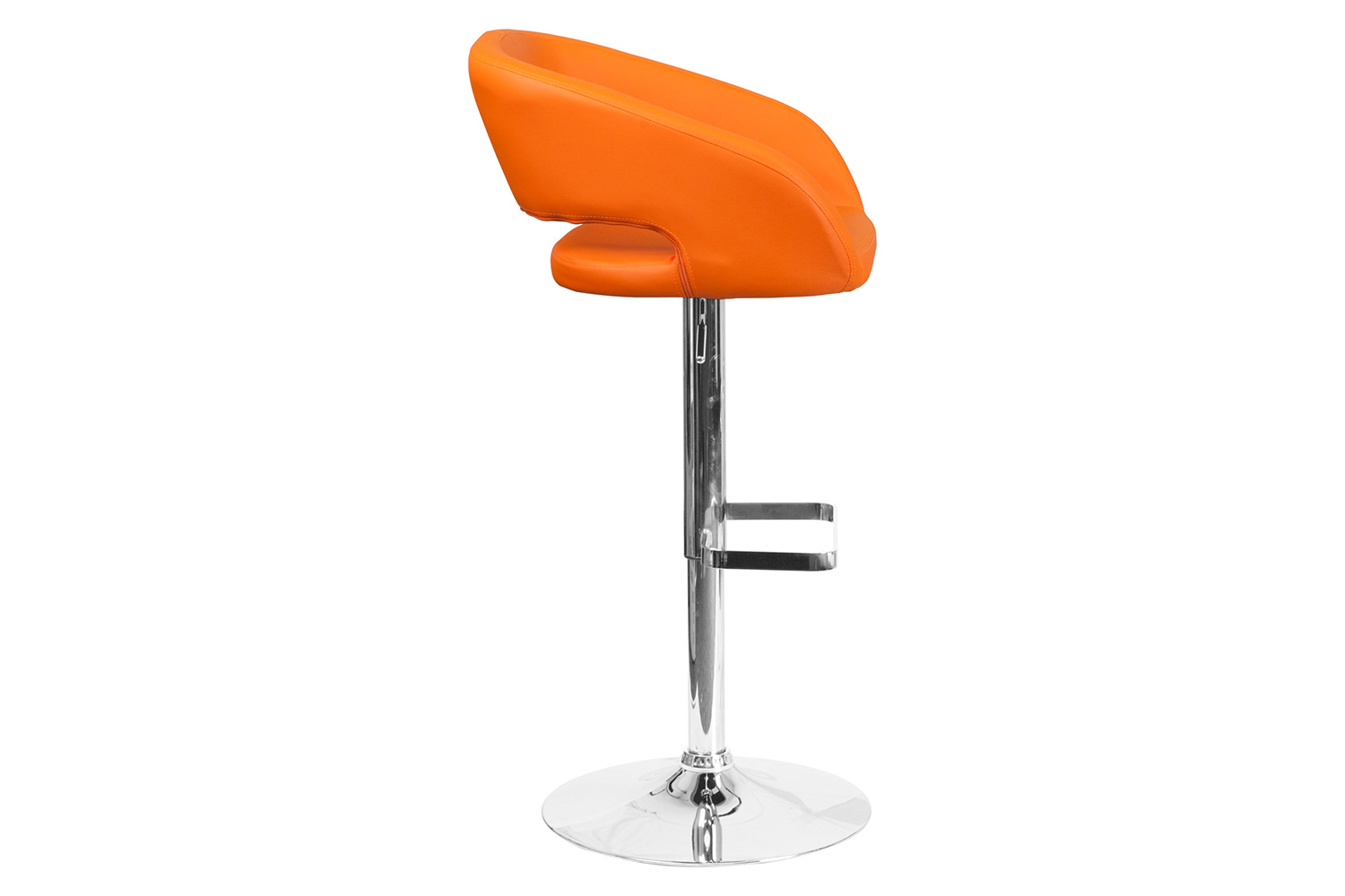 BLNK Erik Vinyl Adjustable Height Bar Stool with Rounded Mid-Back and Chrome Base - Orange