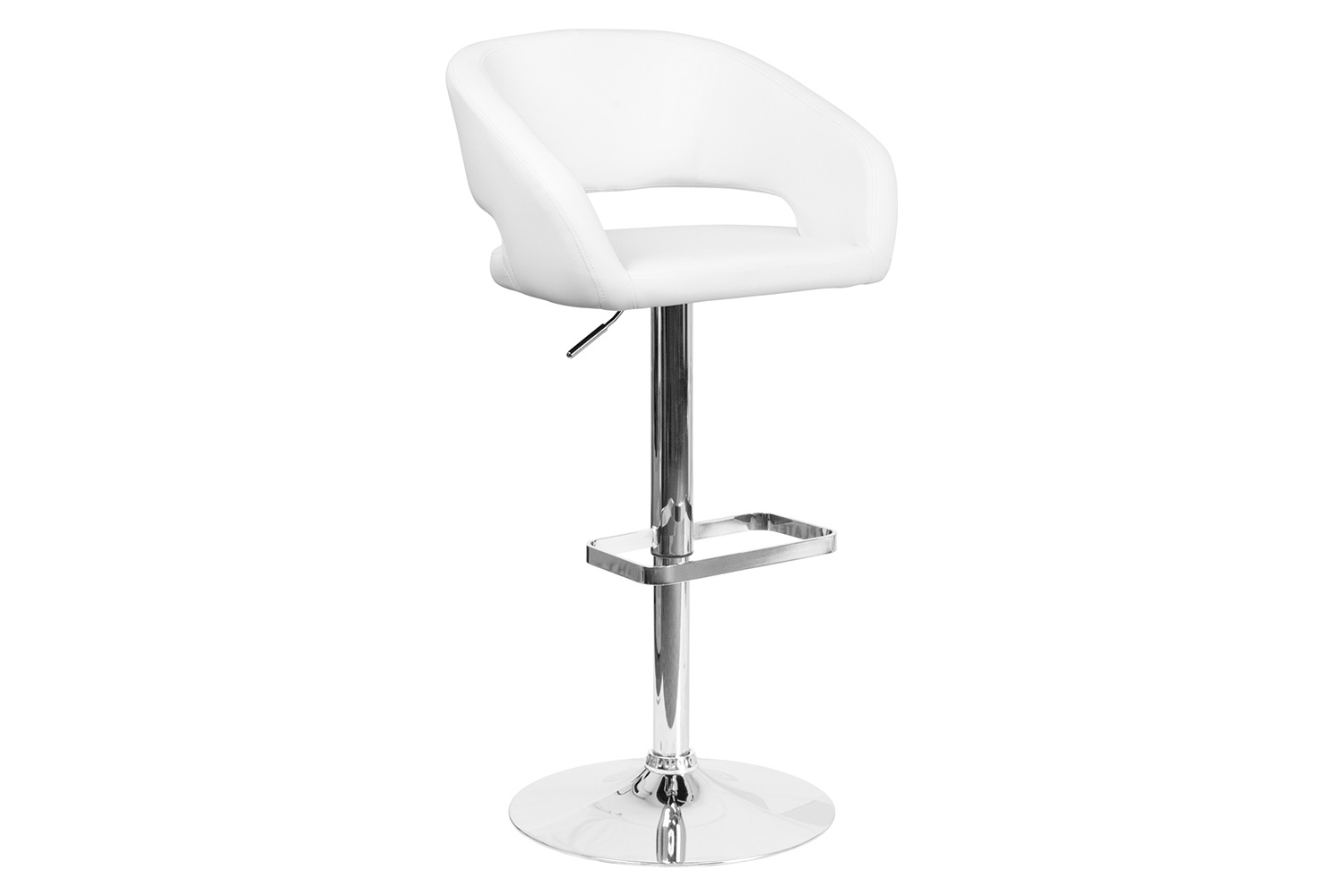 BLNK Erik Vinyl Adjustable Height Bar Stool with Rounded Mid-Back and Chrome Base - White