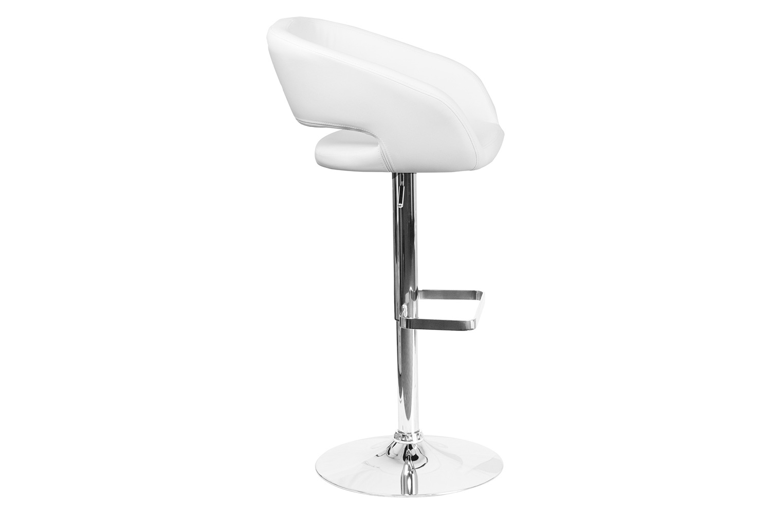 BLNK Erik Vinyl Adjustable Height Bar Stool with Rounded Mid-Back and Chrome Base - White