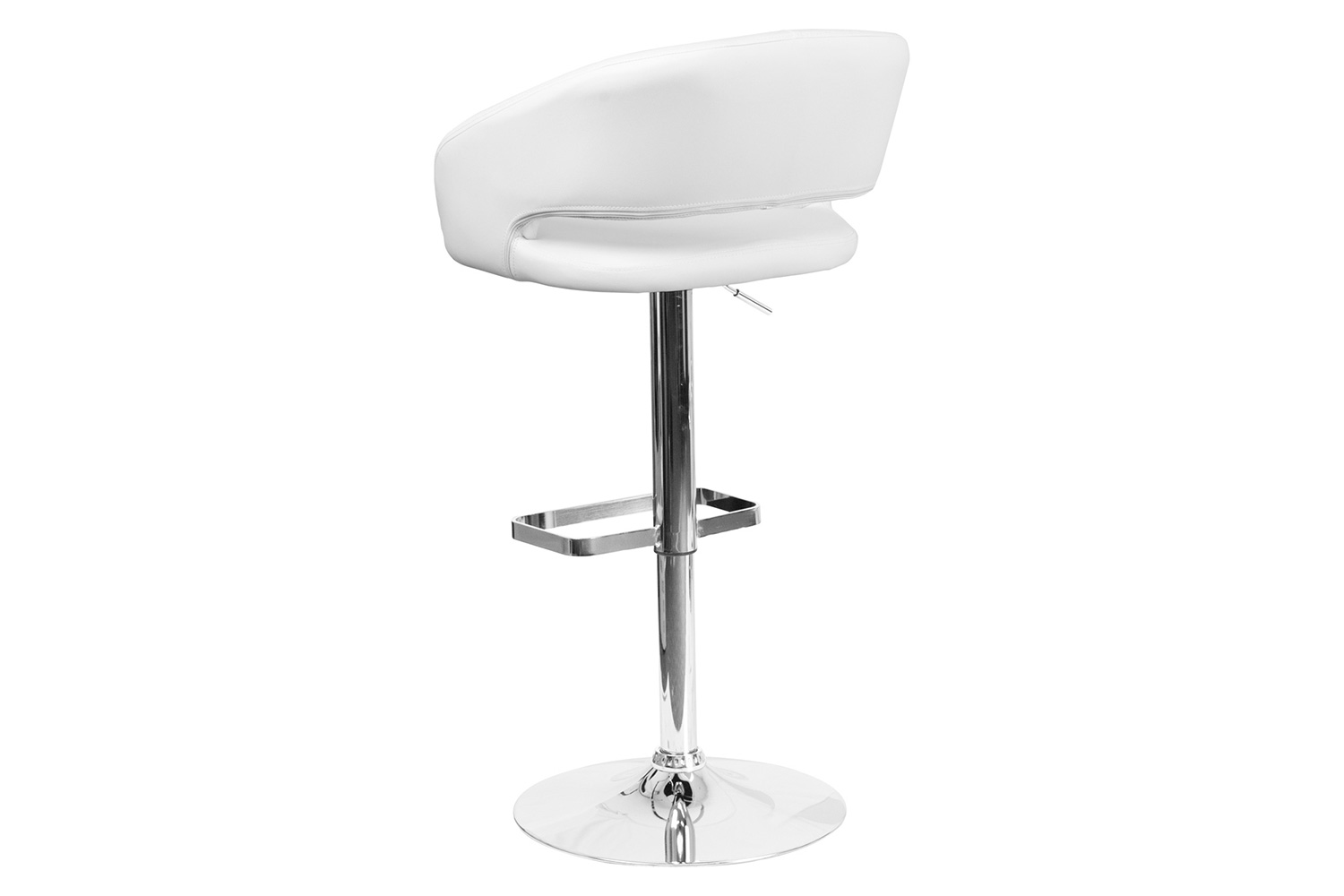 BLNK Erik Vinyl Adjustable Height Bar Stool with Rounded Mid-Back and Chrome Base - White