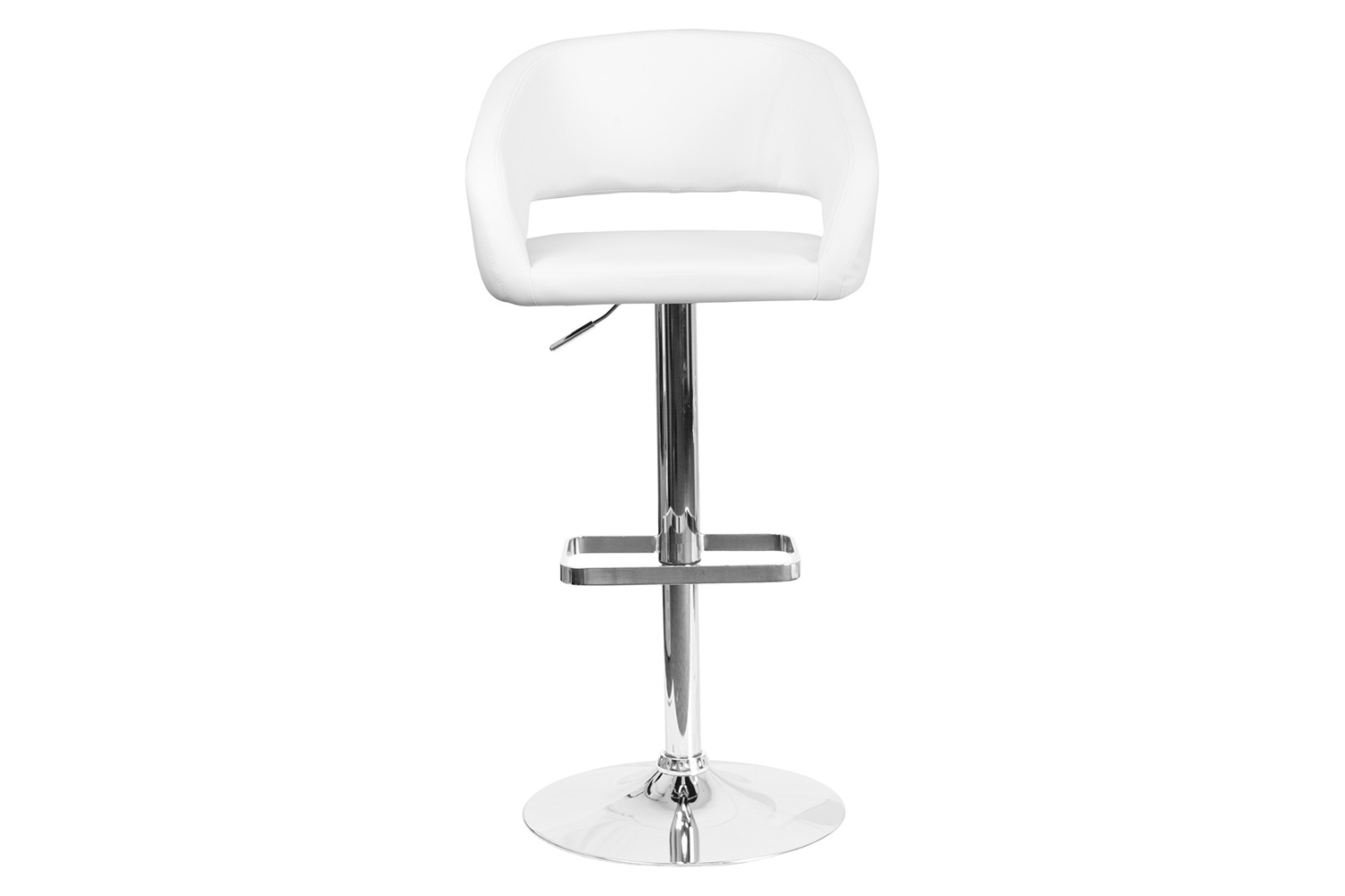 BLNK Erik Vinyl Adjustable Height Bar Stool with Rounded Mid-Back and Chrome Base - White