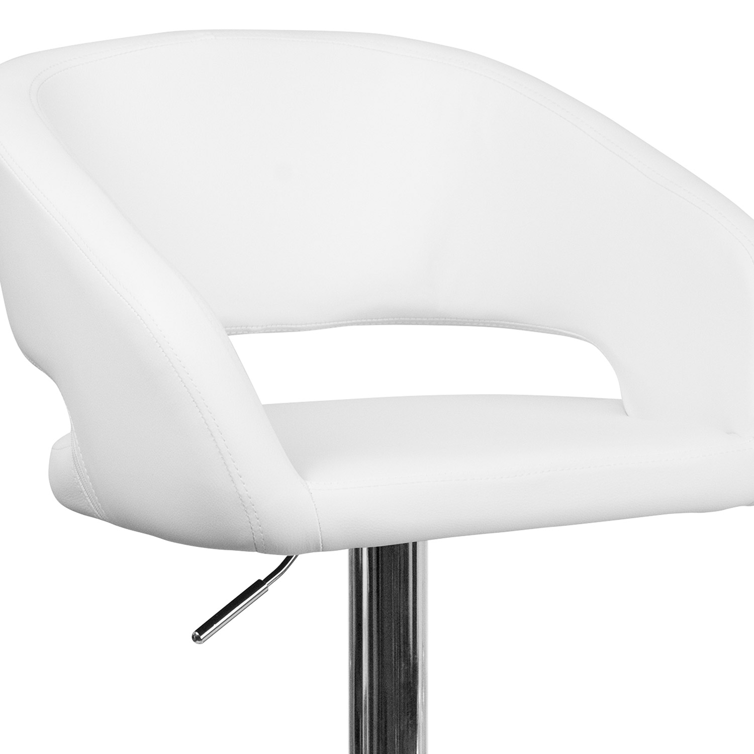 BLNK Erik Vinyl Adjustable Height Bar Stool with Rounded Mid-Back and Chrome Base - White