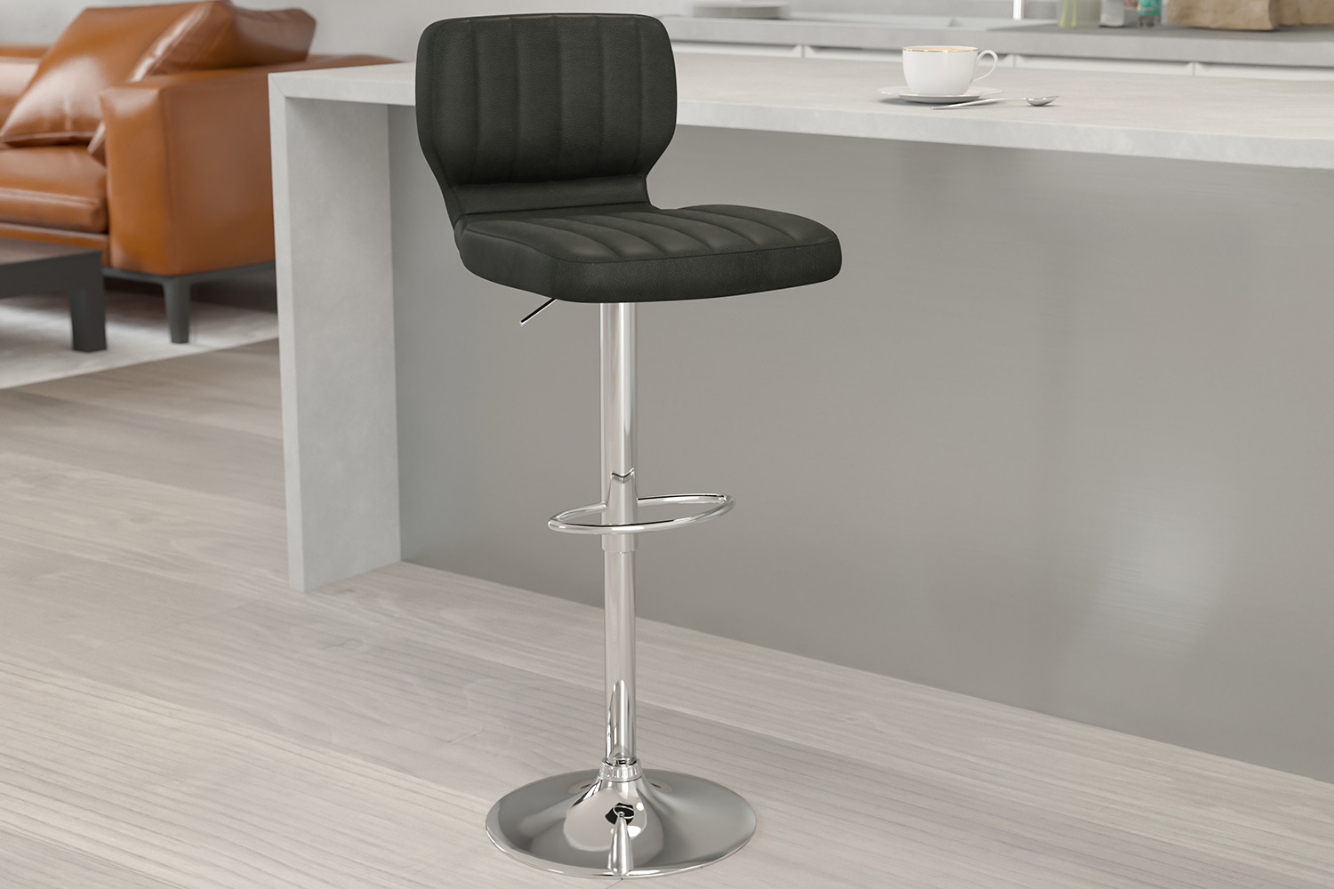 BLNK - Jeremy Vinyl Adjustable Height Bar Stool with Vertical Stitch Back and Chrome Base