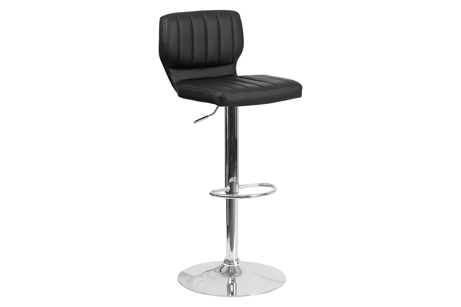 BLNK Jeremy Vinyl Adjustable Height Bar Stool with Vertical Stitch Back and Chrome Base - Black
