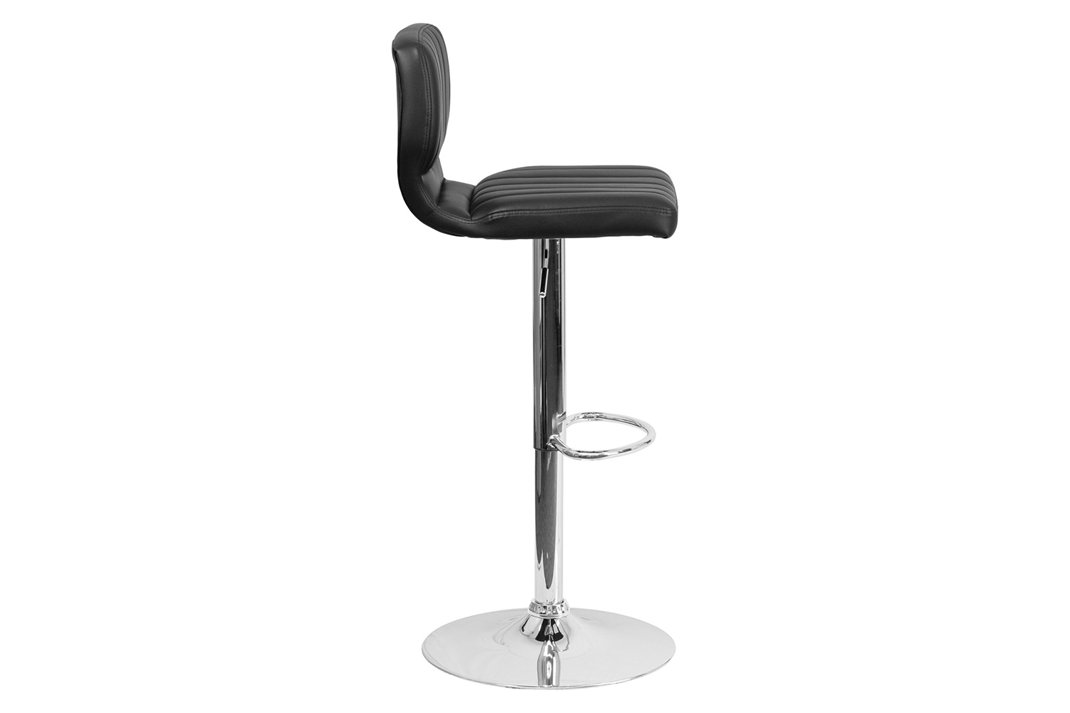 BLNK Jeremy Vinyl Adjustable Height Bar Stool with Vertical Stitch Back and Chrome Base - Black