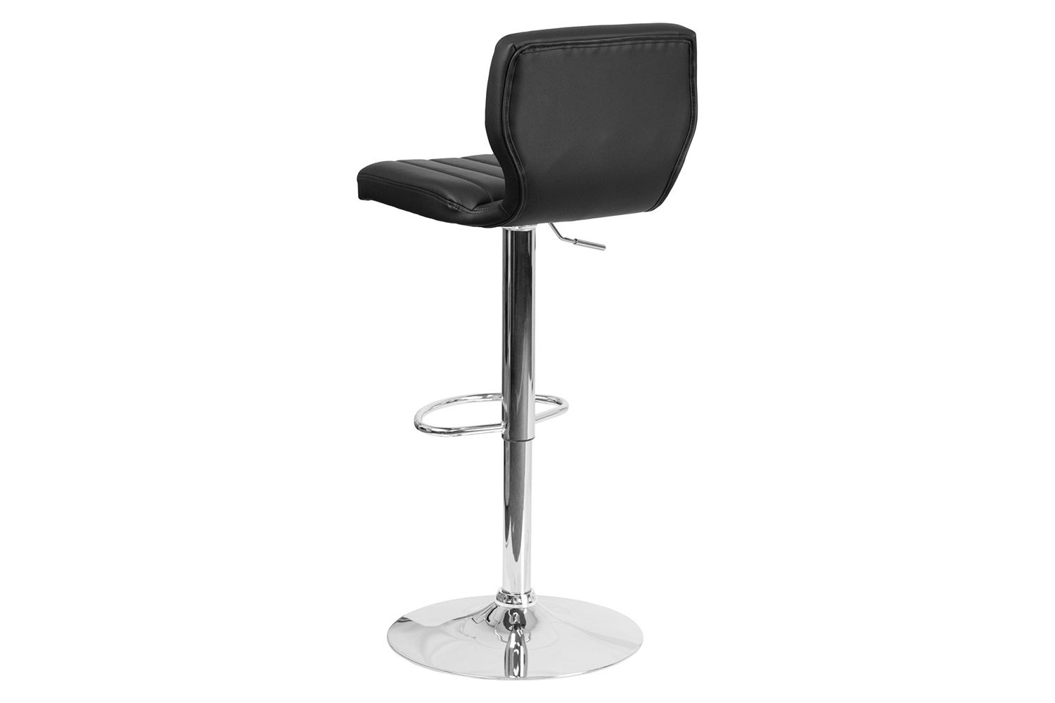 BLNK Jeremy Vinyl Adjustable Height Bar Stool with Vertical Stitch Back and Chrome Base - Black