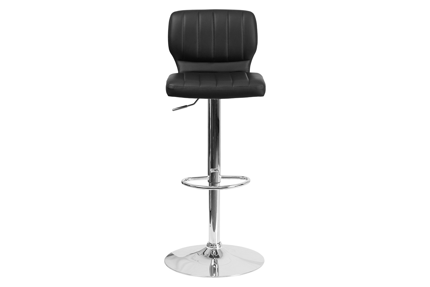 BLNK Jeremy Vinyl Adjustable Height Bar Stool with Vertical Stitch Back and Chrome Base - Black