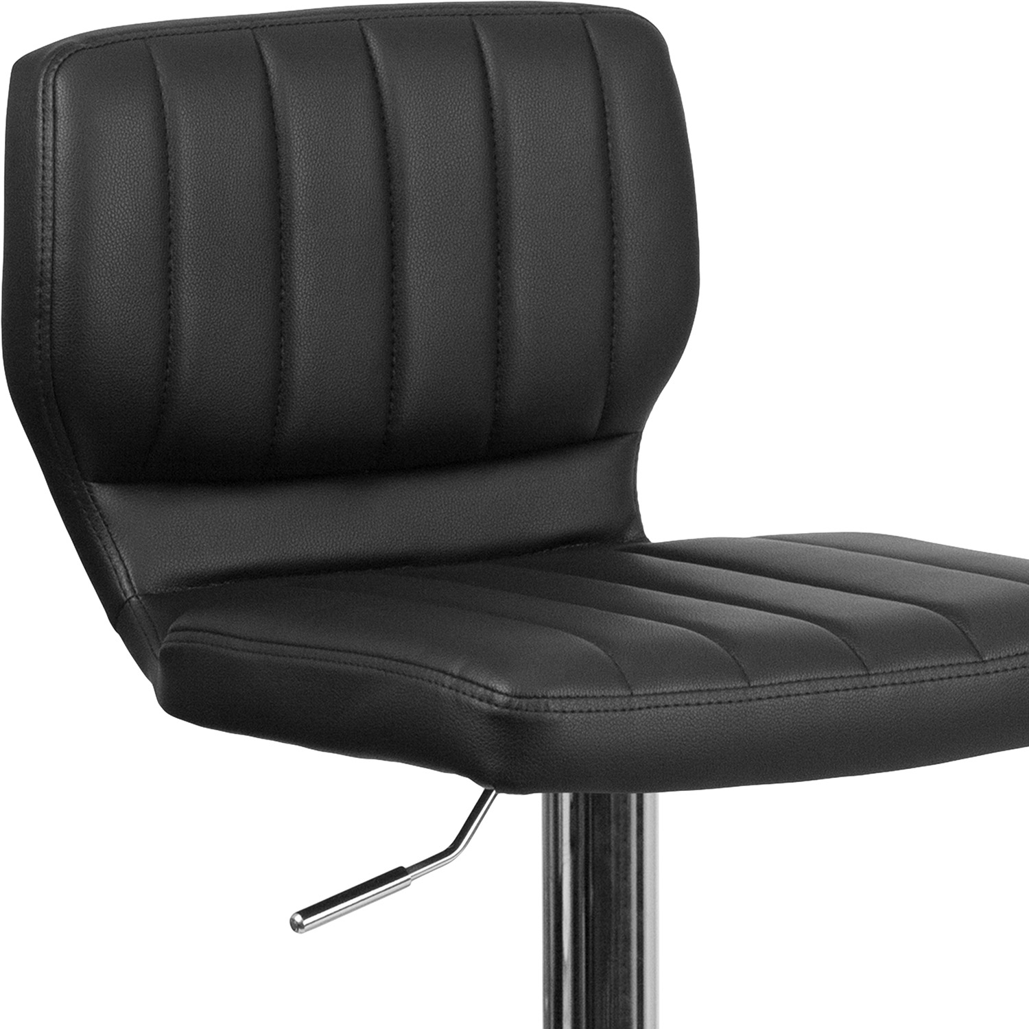 BLNK Jeremy Vinyl Adjustable Height Bar Stool with Vertical Stitch Back and Chrome Base - Black