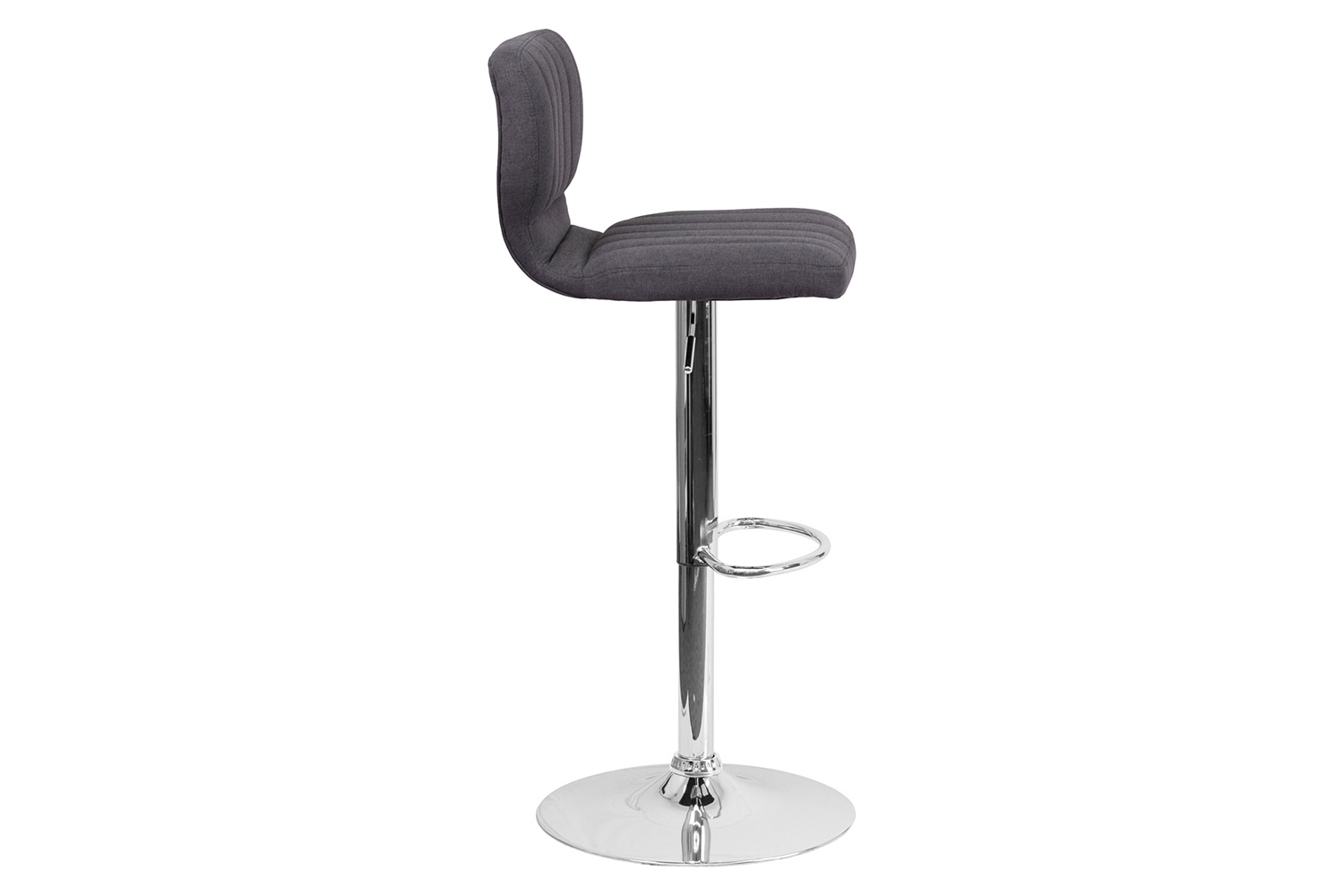 BLNK Jeremy Fabric Adjustable Height Bar Stool with Vertical Stitch Back and Chrome Base - Charcoal