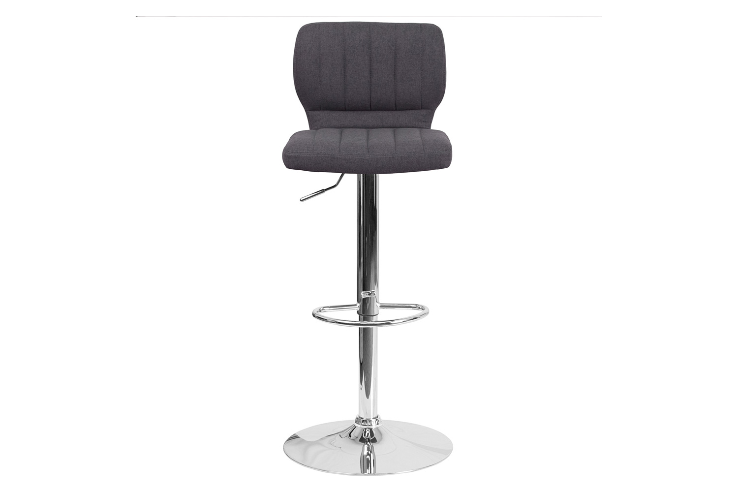 BLNK Jeremy Fabric Adjustable Height Bar Stool with Vertical Stitch Back and Chrome Base - Charcoal