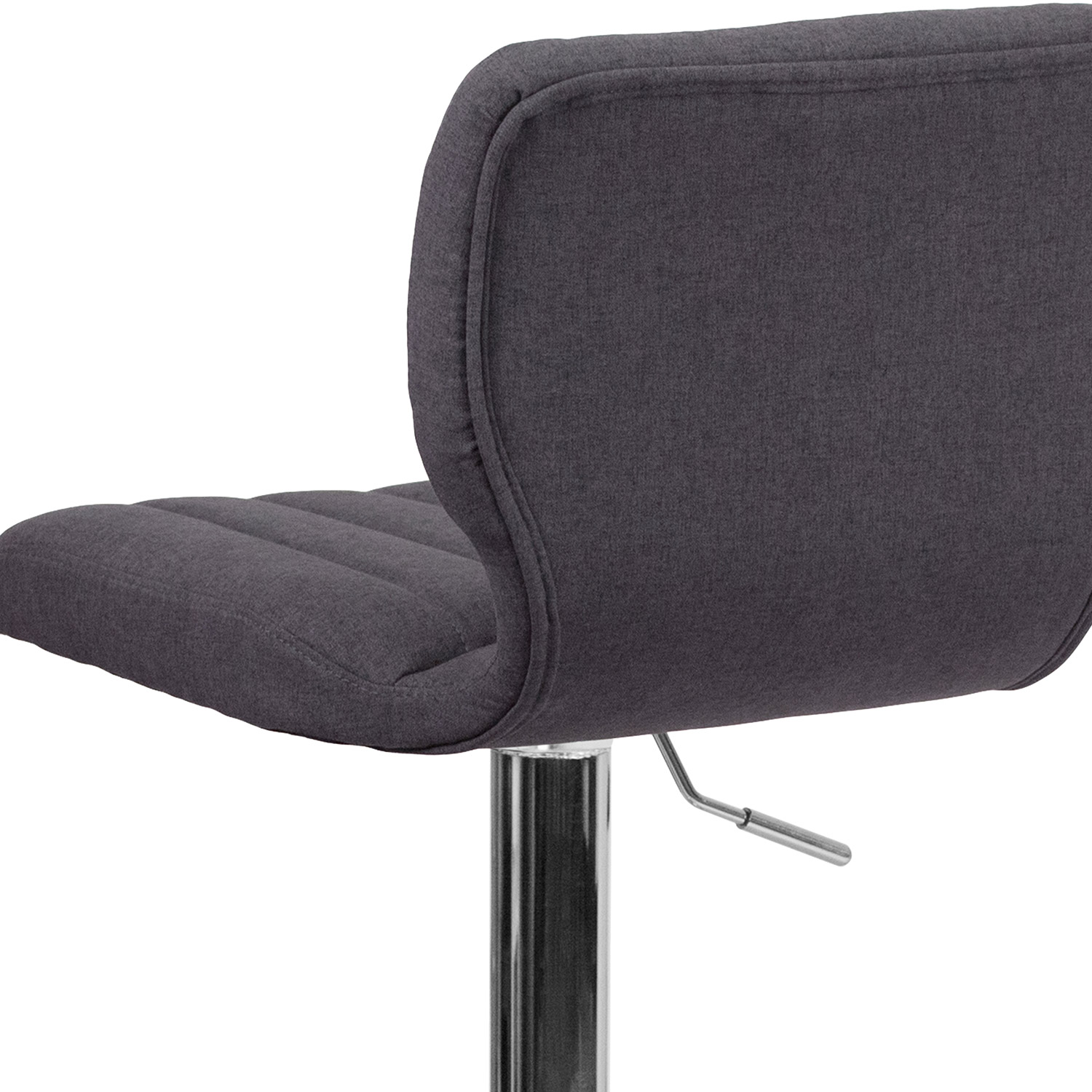 BLNK Jeremy Fabric Adjustable Height Bar Stool with Vertical Stitch Back and Chrome Base - Charcoal