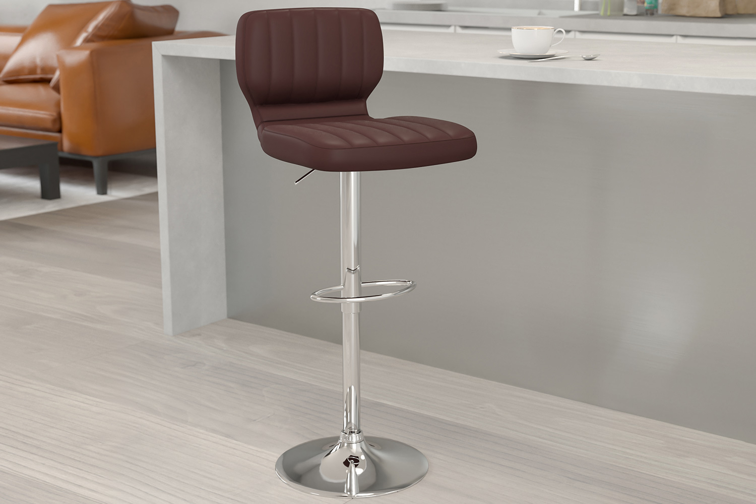 BLNK - Jeremy Vinyl Adjustable Height Bar Stool with Vertical Stitch Back and Chrome Base