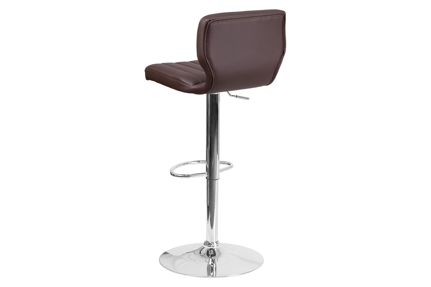 BLNK Jeremy Vinyl Adjustable Height Bar Stool with Vertical Stitch Back and Chrome Base - Brown