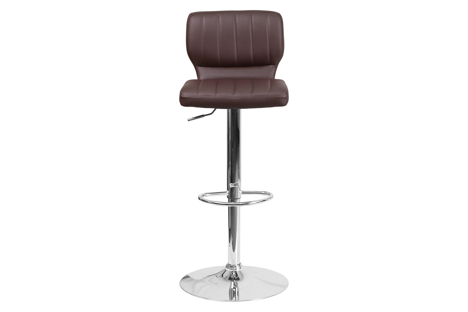 BLNK Jeremy Vinyl Adjustable Height Bar Stool with Vertical Stitch Back and Chrome Base - Brown