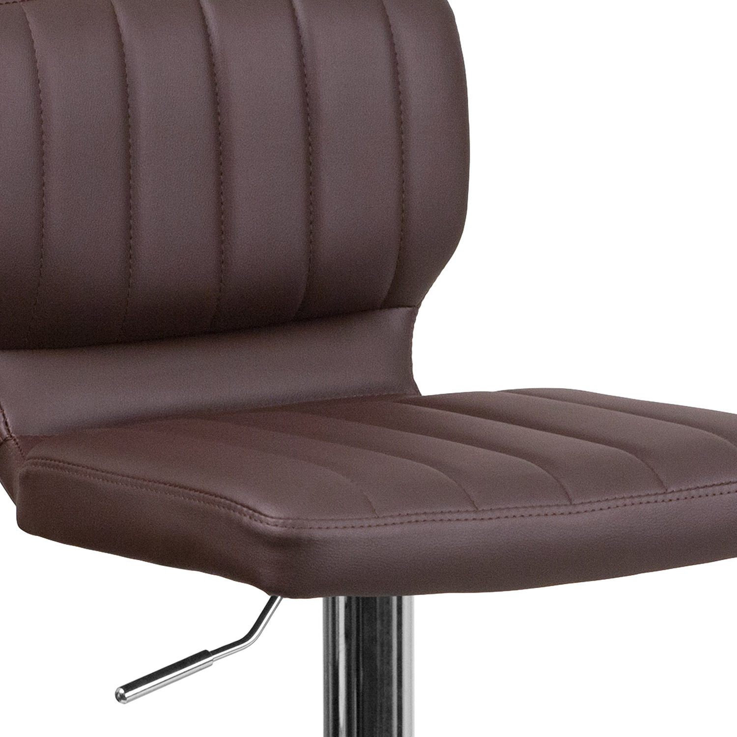 BLNK Jeremy Vinyl Adjustable Height Bar Stool with Vertical Stitch Back and Chrome Base - Brown