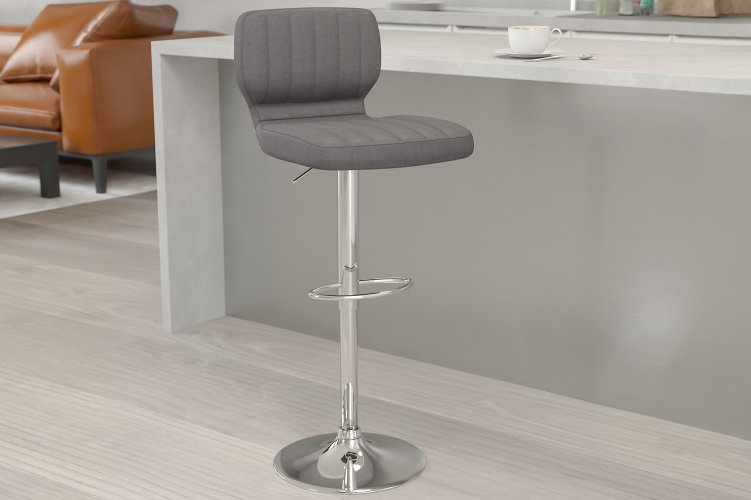 BLNK - Jeremy Vinyl Adjustable Height Bar Stool with Vertical Stitch Back and Chrome Base