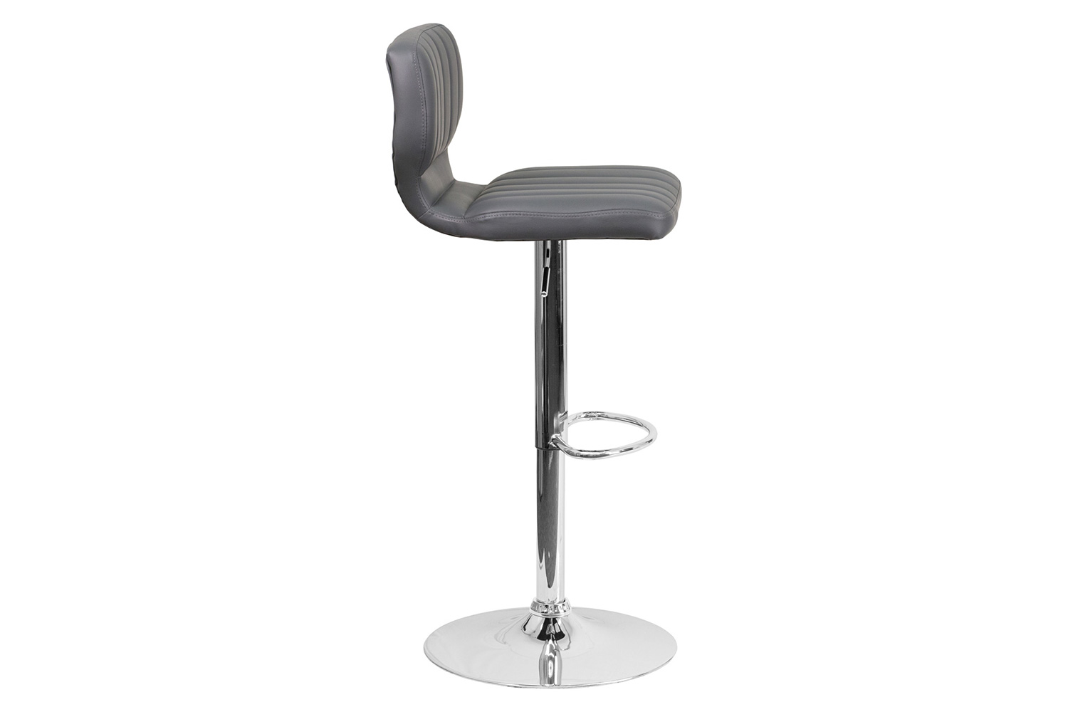 BLNK Jeremy Vinyl Adjustable Height Bar Stool with Vertical Stitch Back and Chrome Base - Gray