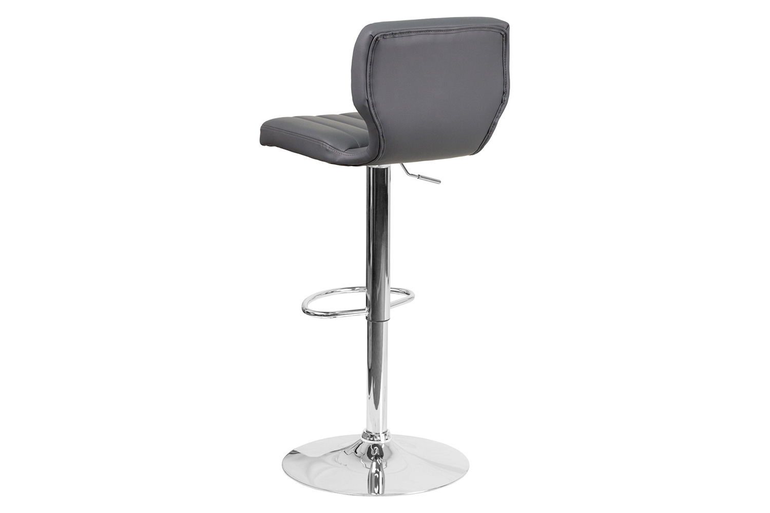 BLNK Jeremy Vinyl Adjustable Height Bar Stool with Vertical Stitch Back and Chrome Base - Gray