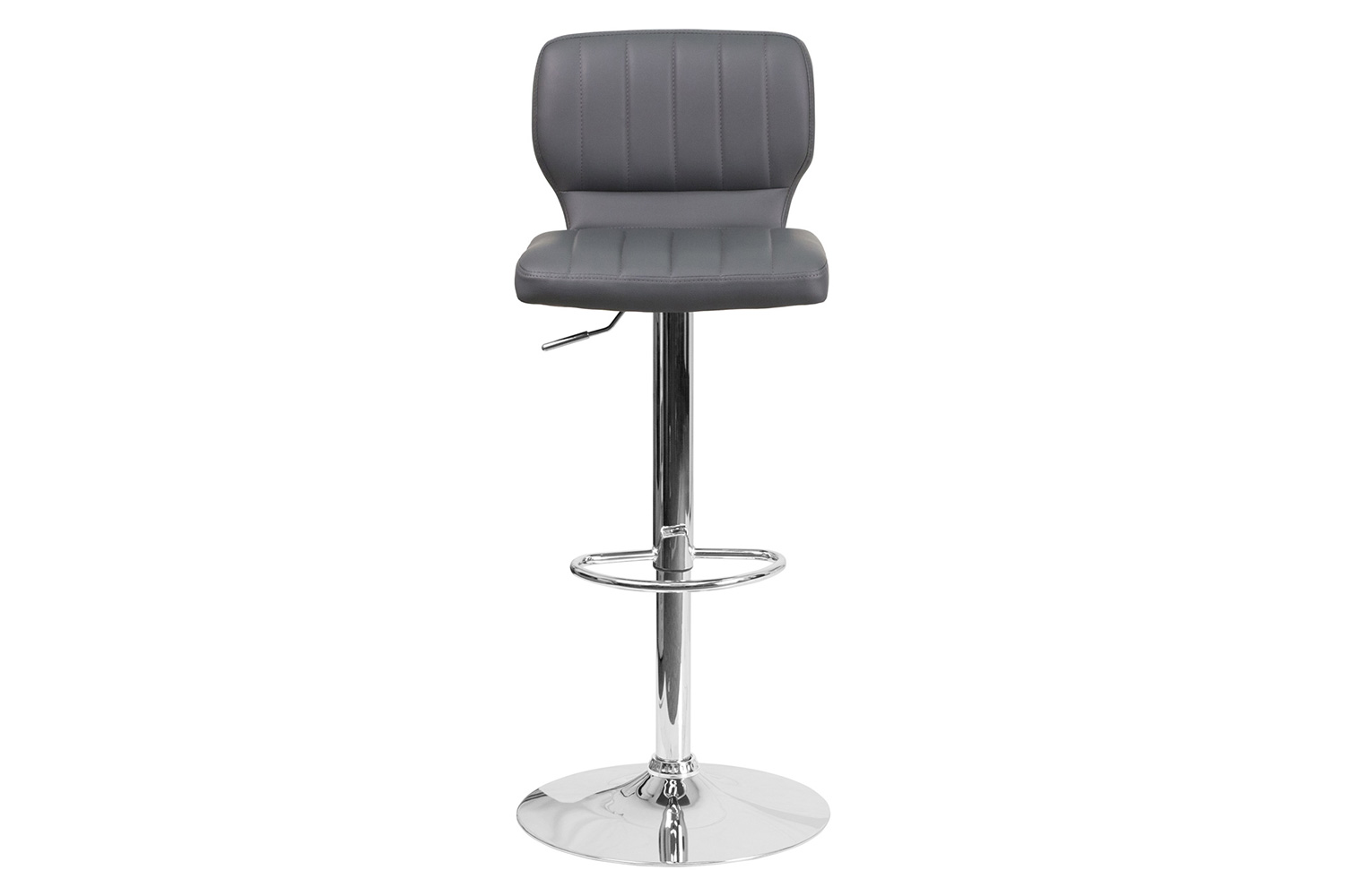 BLNK Jeremy Vinyl Adjustable Height Bar Stool with Vertical Stitch Back and Chrome Base - Gray