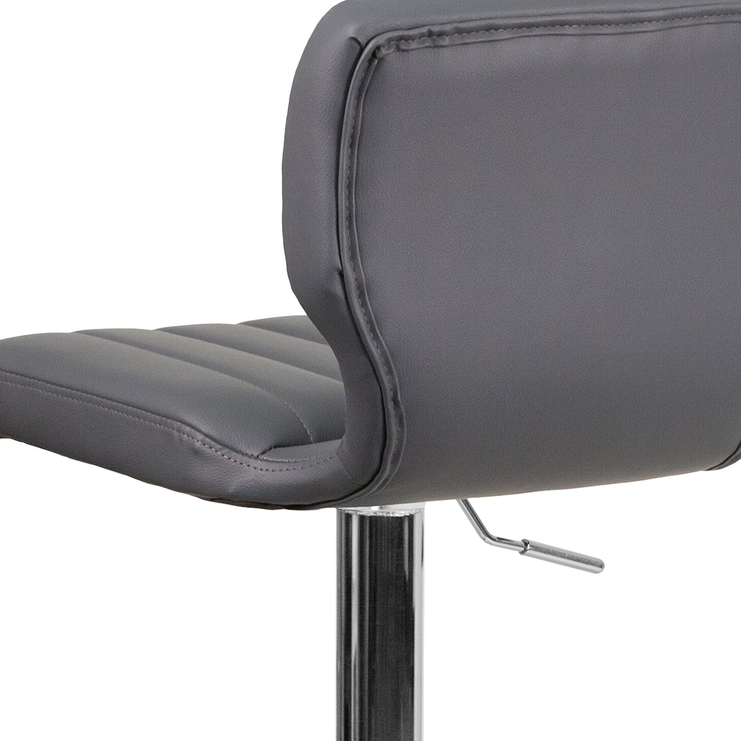 BLNK Jeremy Vinyl Adjustable Height Bar Stool with Vertical Stitch Back and Chrome Base - Gray