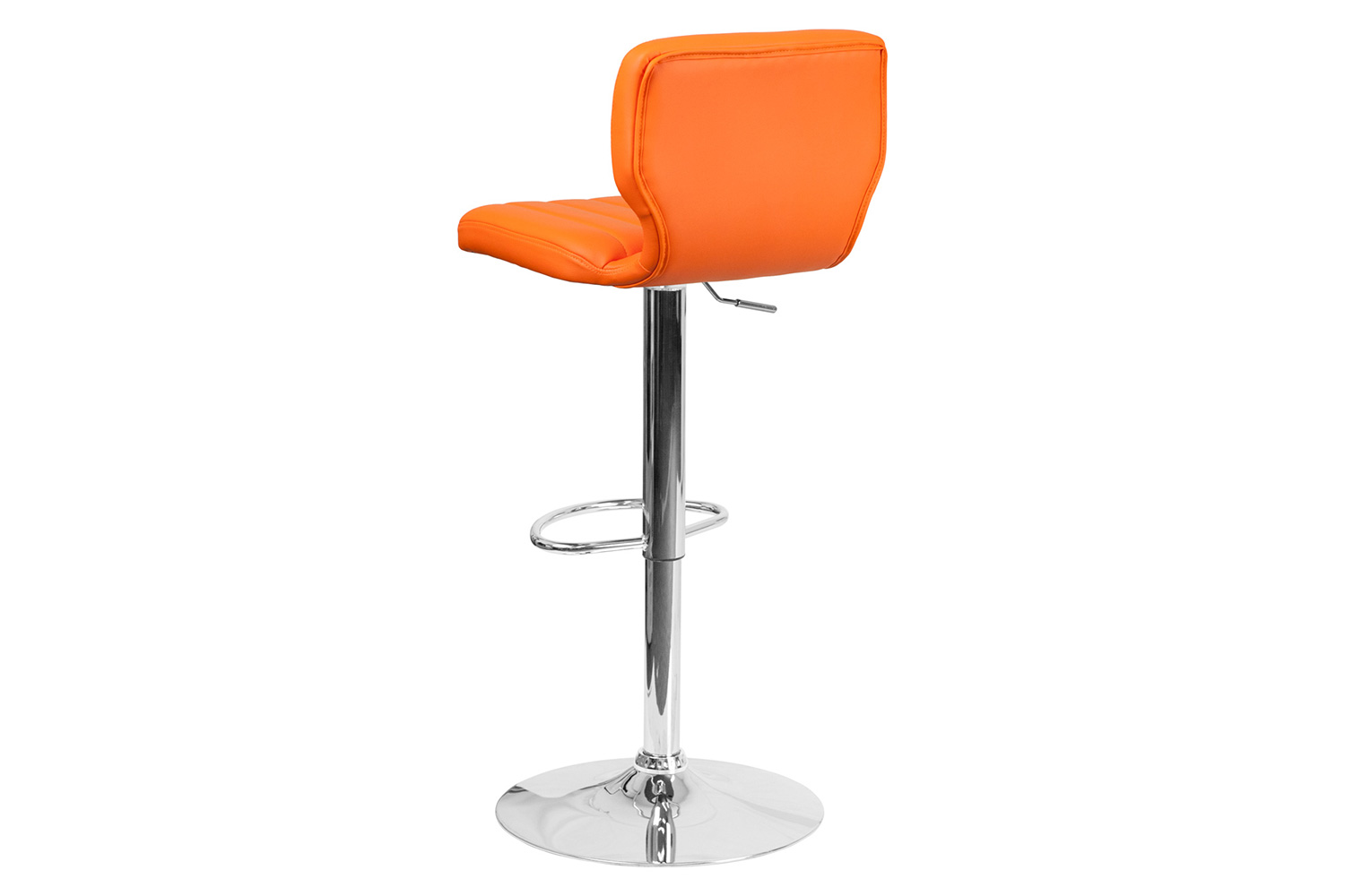 BLNK Jeremy Vinyl Adjustable Height Bar Stool with Vertical Stitch Back and Chrome Base - Orange